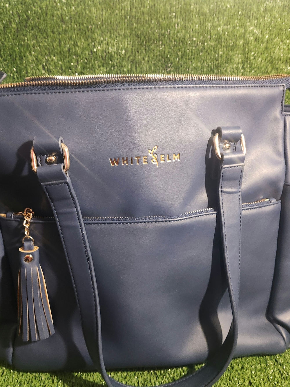 White Elm Navy Tote with Tassel Accent
